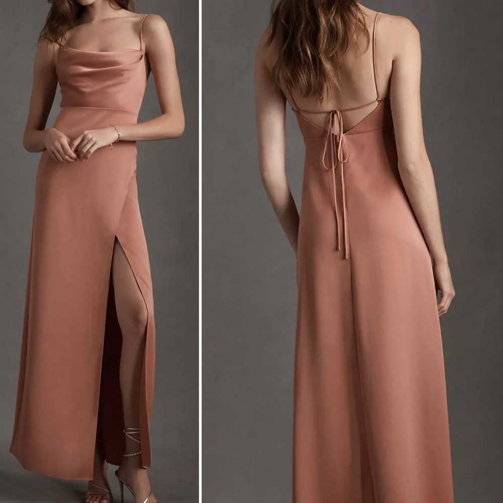 BHLDN Remy Cowl-Neck Faux-Wrap Satin Gown